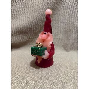 Vintage Northern Lights Candle Santa Gnome Holding Glitter Green Present Gift 7”
